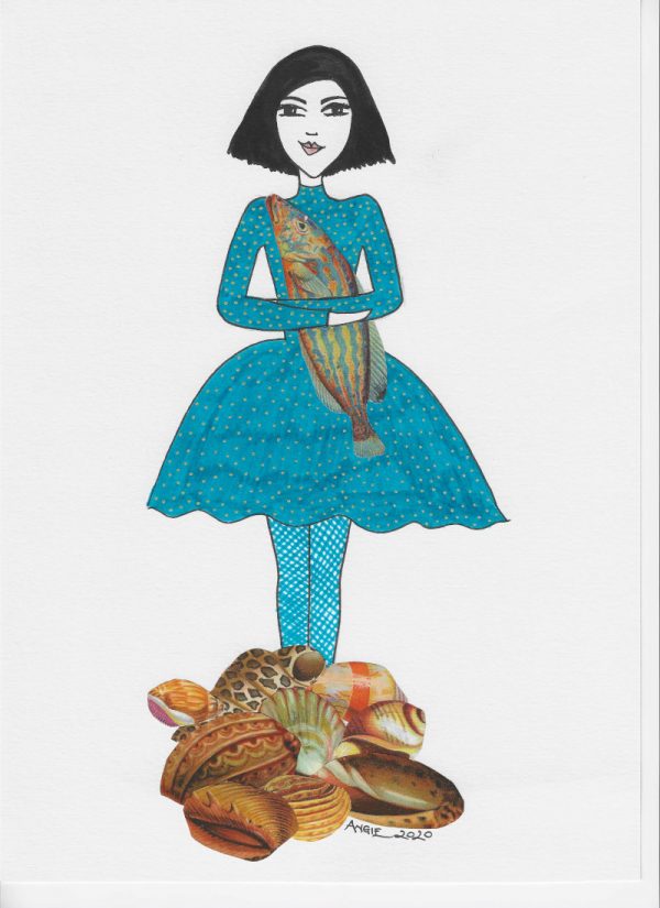 Sea Shell Girl Greetings Card Angie's Folk Art